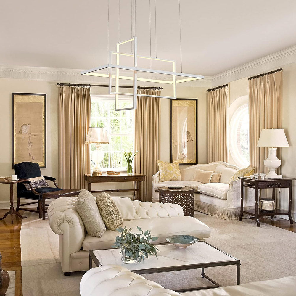 Lampadario LED geometrico 76W – 3 rettangoli, luce regolabile 6500K / 4000K / 3000K - ambraled