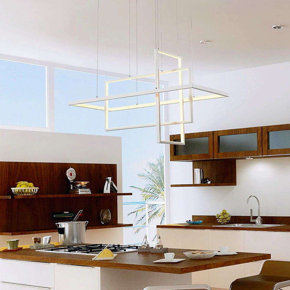 Lampadario LED geometrico 76W – 3 rettangoli, luce regolabile 6500K / 4000K / 3000K - ambraled