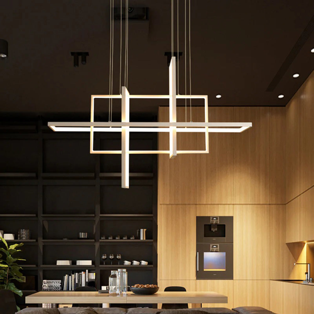 Lampadario LED geometrico – 98W, 4 rettangoli, luce regolabile (3000K / 4000K / 6500K) - ambraled