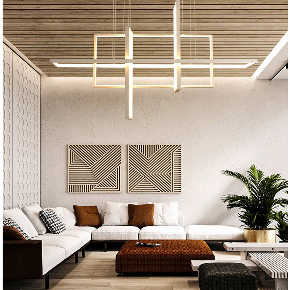 Lampadario LED geometrico – 98W, 4 rettangoli, luce regolabile (3000K / 4000K / 6500K) - ambraled