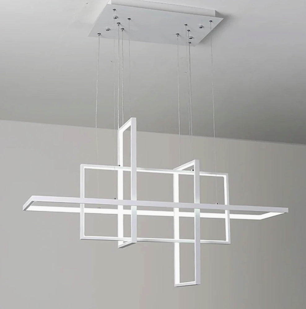 Lampadario LED geometrico – 98W, 4 rettangoli, luce regolabile (3000K / 4000K / 6500K) - ambraled