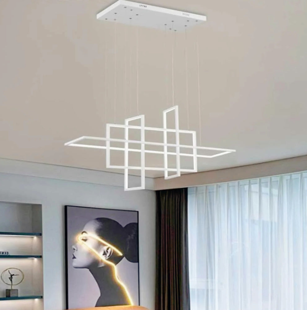 Lampadario LED geometrico – 98W, 4 rettangoli, luce regolabile (3000K / 4000K / 6500K) - ambraled