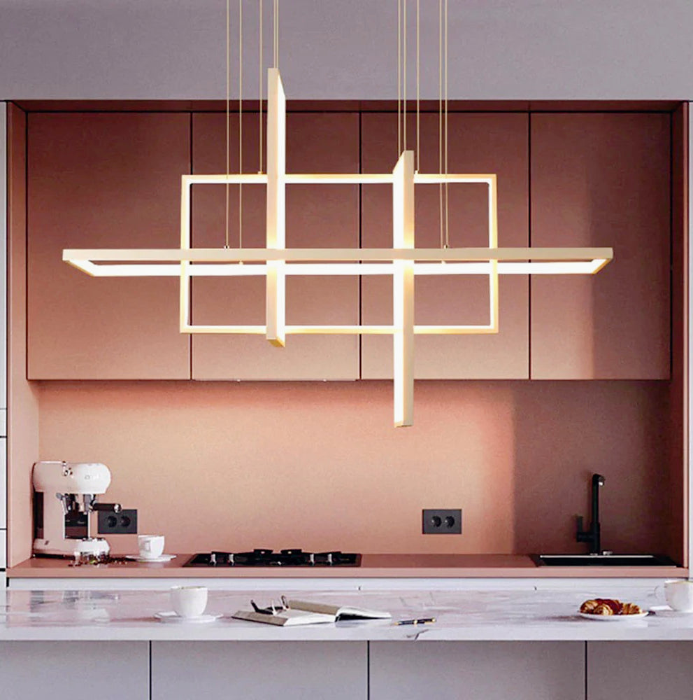 Lampadario LED geometrico – 98W, 4 rettangoli, luce regolabile (3000K / 4000K / 6500K) - ambraled