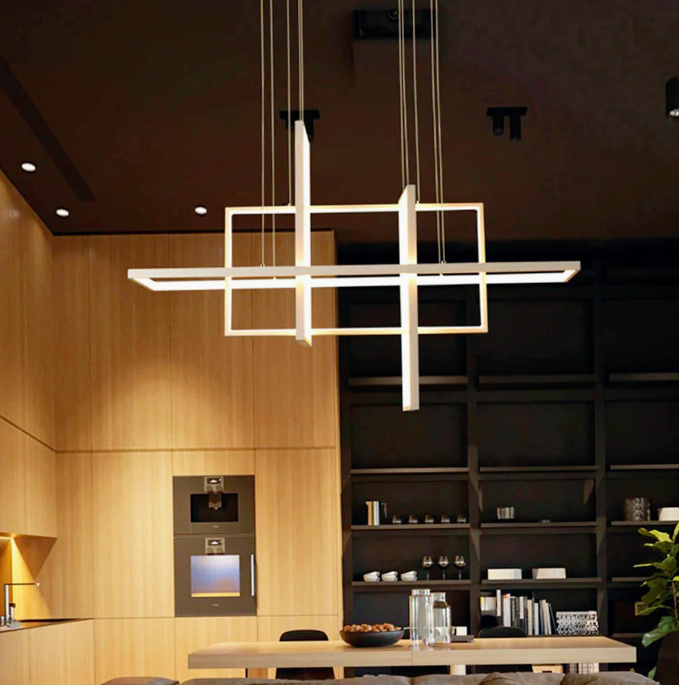 Lampadario LED geometrico – 98W, 4 rettangoli, luce regolabile (3000K / 4000K / 6500K) - ambraled
