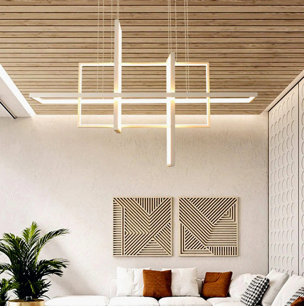 Lampadario LED geometrico – 98W, 4 rettangoli, luce regolabile (3000K / 4000K / 6500K) - ambraled