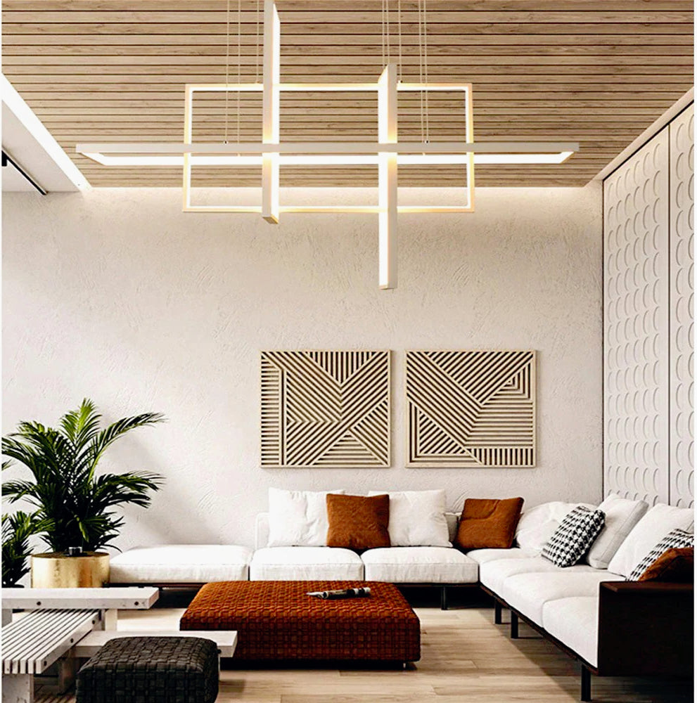 Lampadario LED geometrico – 98W, 4 rettangoli, luce regolabile (3000K / 4000K / 6500K) - ambraled