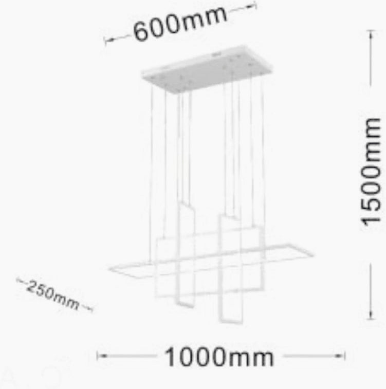 Lampadario LED geometrico – 98W, 4 rettangoli, luce regolabile (3000K / 4000K / 6500K) - ambraled