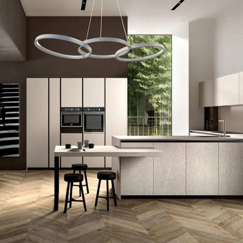 Lampadario moderno a LED 45W – 3 cerchi, luce 6500K / 3000K / 4000K - ambraled