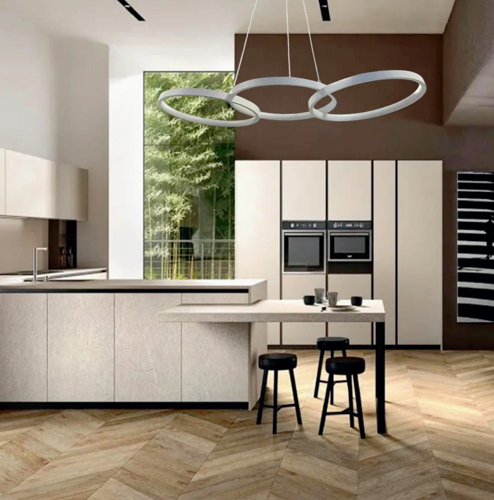 Lampadario moderno a LED 45W – 3 cerchi, luce 6500K / 3000K / 4000K - ambraled