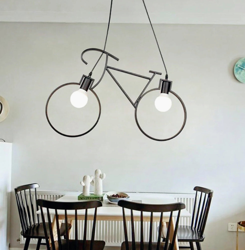Lampadario a sospensione a forma di bicicletta – Da soffitto, 2 attacchi E27 - ambraled