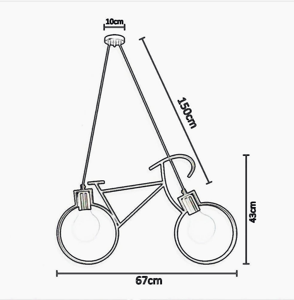Lampadario a sospensione a forma di bicicletta – Da soffitto, 2 attacchi E27 - ambraled