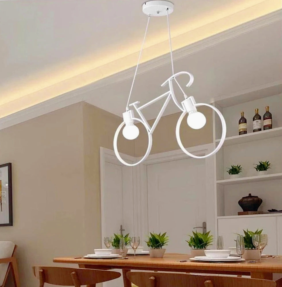 Lampadario a sospensione a forma di bicicletta – Da soffitto, 2 attacchi E27 - ambraled