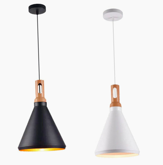 Lampadario industriale pendente – Metallo a cono, nero e bianco, base E27 - ambraled