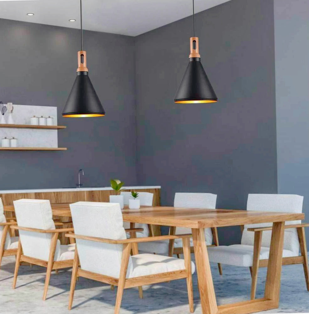 Lampadario industriale pendente – Metallo a cono, nero e bianco, base E27 - ambraled