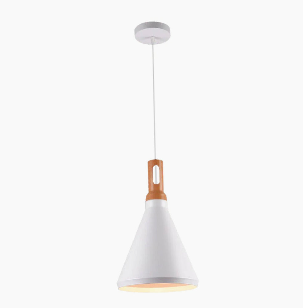 Lampadario industriale pendente – Metallo a cono, nero e bianco, base E27 - ambraled