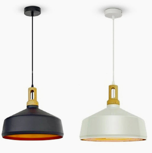 Lampadario stile industriale pendente a coppa – Attacco E27, colori nero e bianco - ambraled