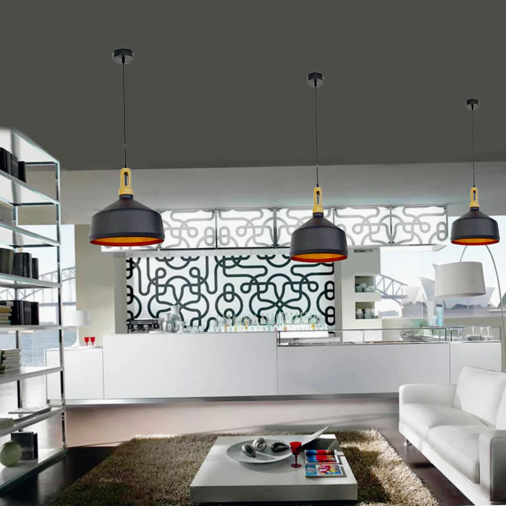 Lampadario stile industriale pendente a coppa – Attacco E27, colori nero e bianco - ambraled