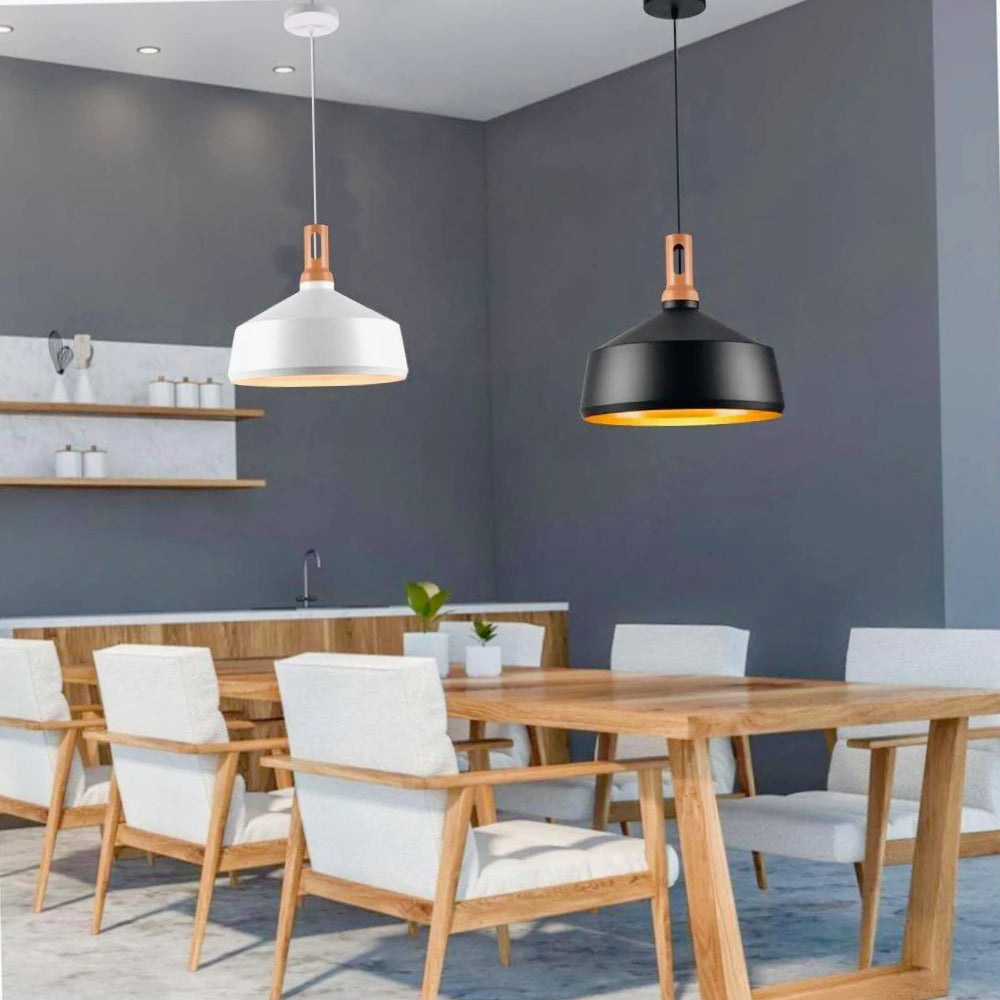 Lampadario stile industriale pendente a coppa – Attacco E27, colori nero e bianco - ambraled