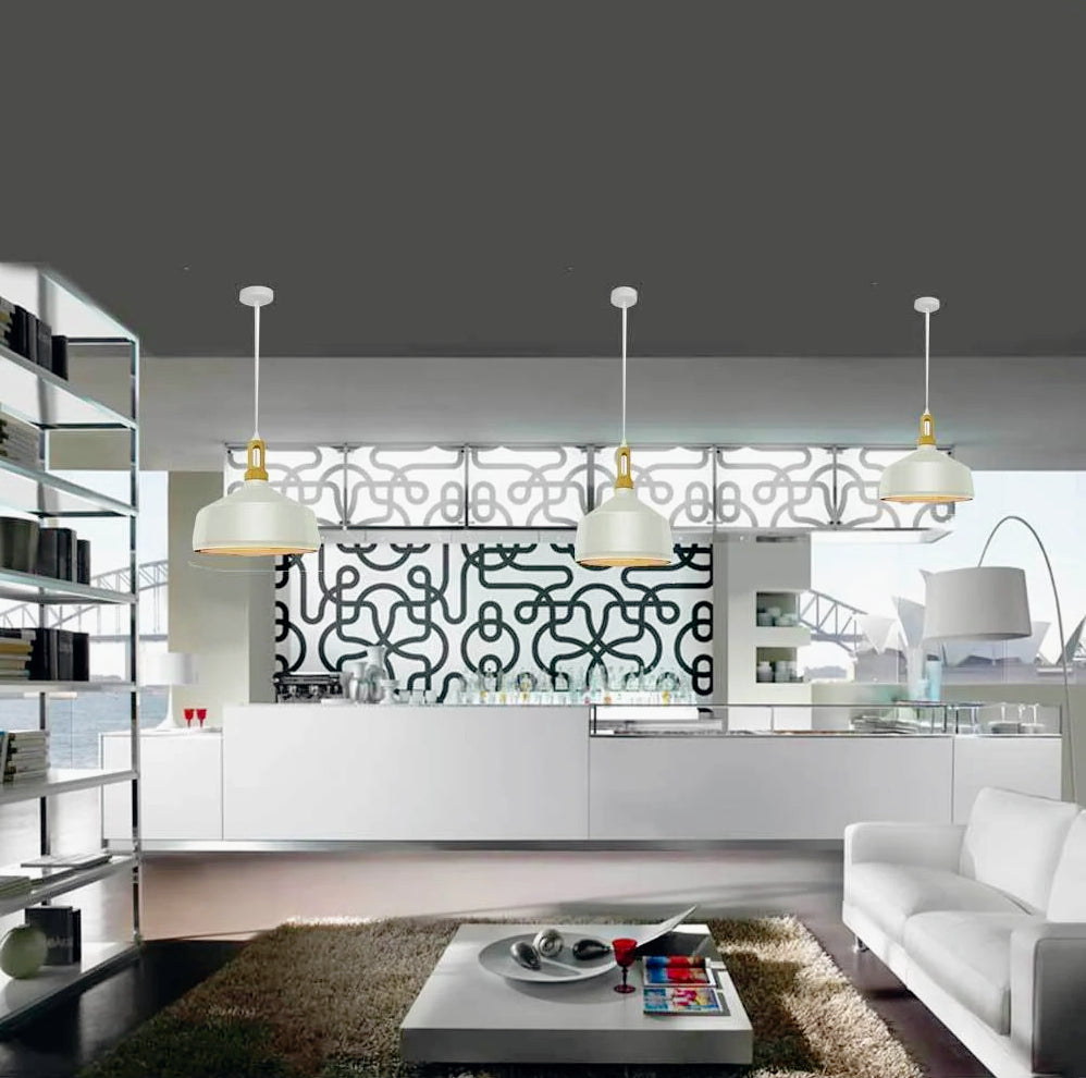 Lampadario stile industriale pendente a coppa – Attacco E27, colori nero e bianco - ambraled