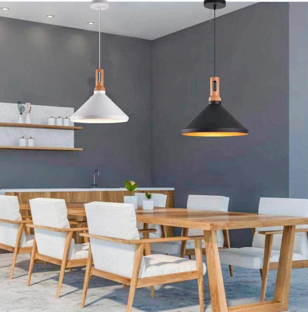 Lampadario stile industriale pendente – Nero e bianco, attacco E27 - ambraled