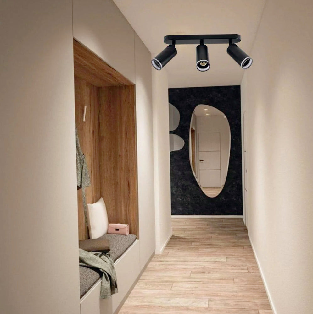 Plafoniera orientabile 3 diffusori GU10 (da soffitto o parete) - ambraled