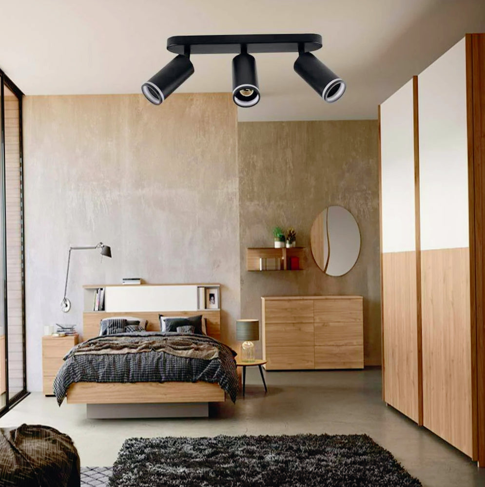Plafoniera orientabile 3 diffusori GU10 (da soffitto o parete) - ambraled