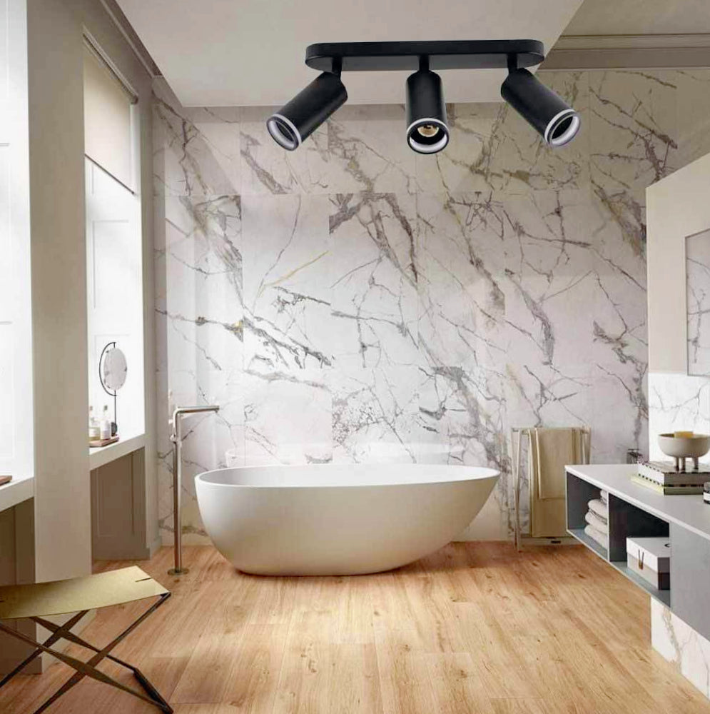 Plafoniera orientabile 3 diffusori GU10 (da soffitto o parete) - ambraled