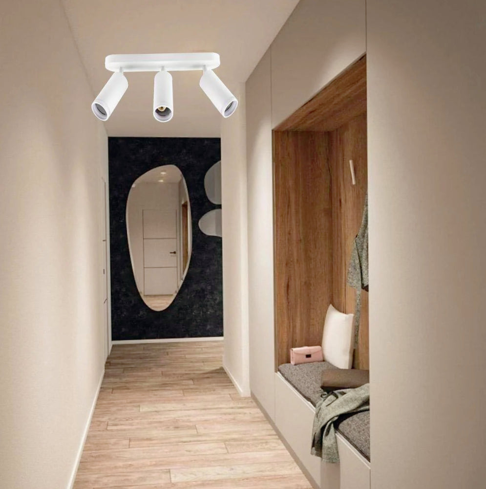 Plafoniera orientabile 3 diffusori GU10 (da soffitto o parete) - ambraled