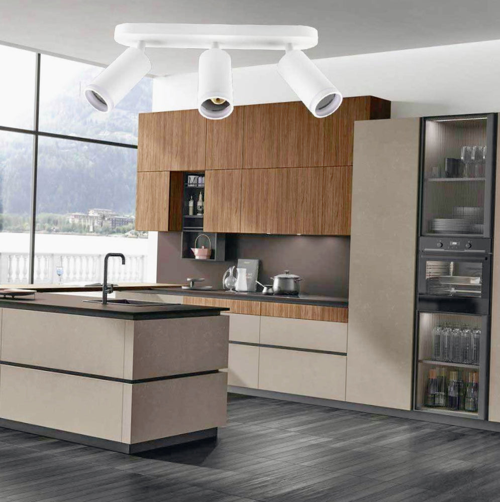 Plafoniera orientabile 3 diffusori GU10 (da soffitto o parete) - ambraled
