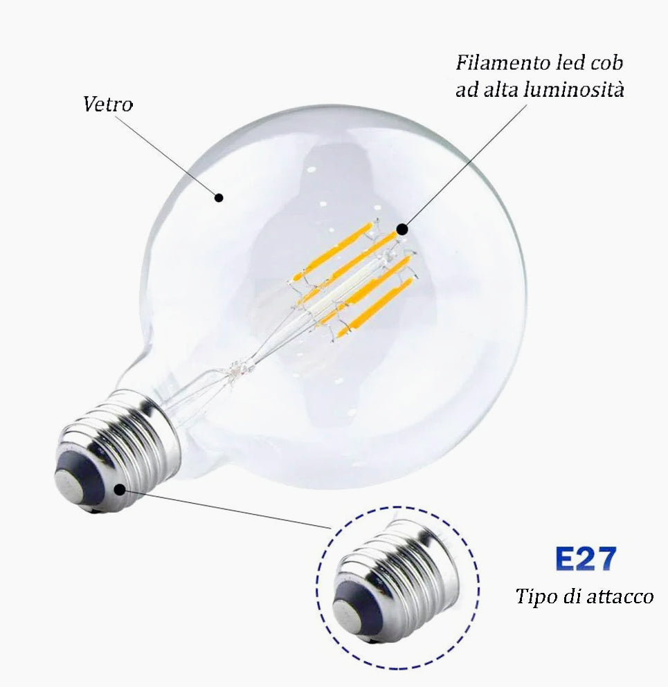 Lampadina LED filamento E27 18W – Sfera in vetro 2700K/4000K - ambraled