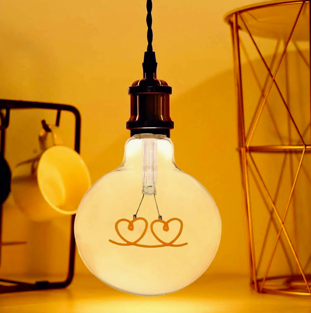 Lampadina LED a filamento ambrata E27 4W – Due CUORI, luce calda - ambraled