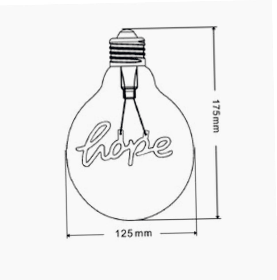 Lampadina LED a filamento ambrata E27 4W – Scritta "HOPE", luce calda - ambraled