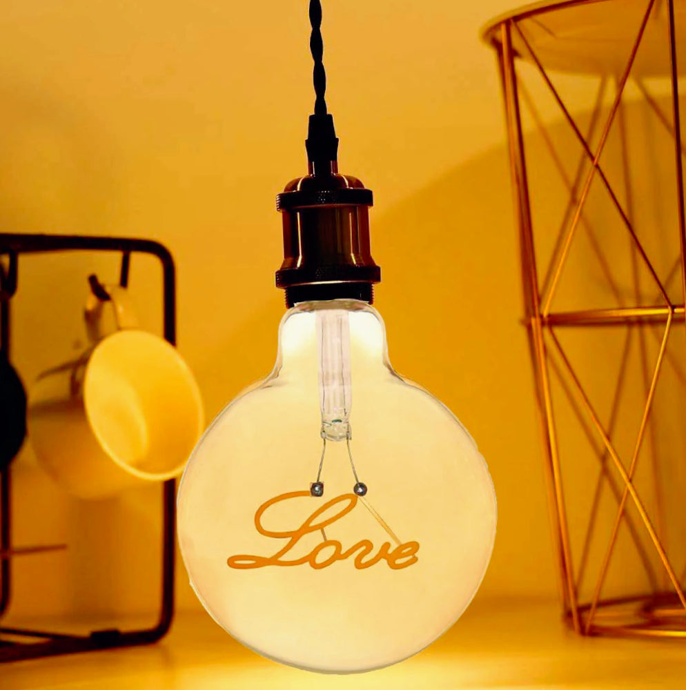 Lampadina LED a filamento ambrata E27 4W – Scritta "LOVE", luce calda - ambraled
