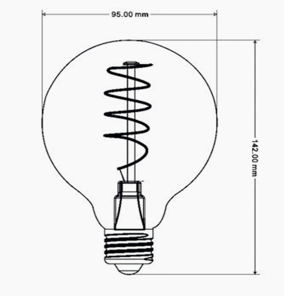 Lampadina LED filamento E27 4W – Globo G95 a torciglione luce calda - ambraled