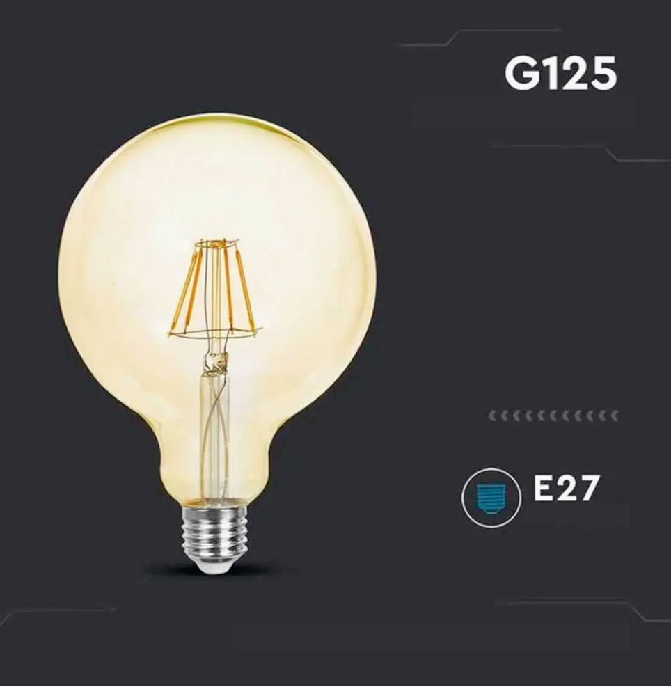 Lampadina LED filamento in vetro ambrato E27 8W – Globo G125 2600K - ambraled