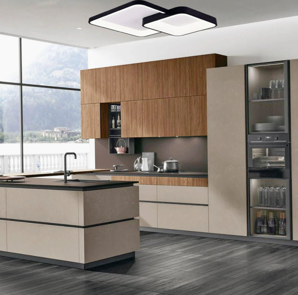 Plafoniera LED 58W - 2 quadrati neri, tecnologia CCT con 3 colorazioni (3000K/4000K/6500K) - ambraled