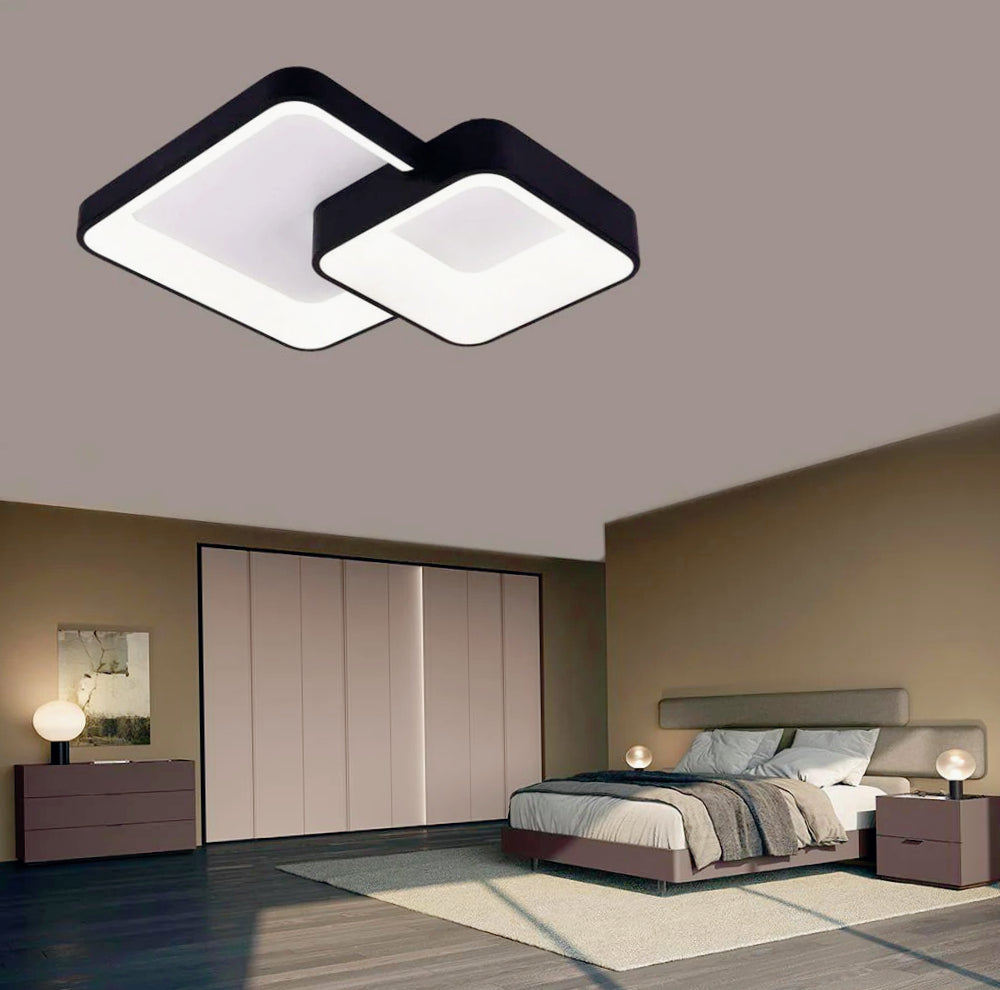 Plafoniera LED 58W - 2 quadrati neri, tecnologia CCT con 3 colorazioni (3000K/4000K/6500K) - ambraled