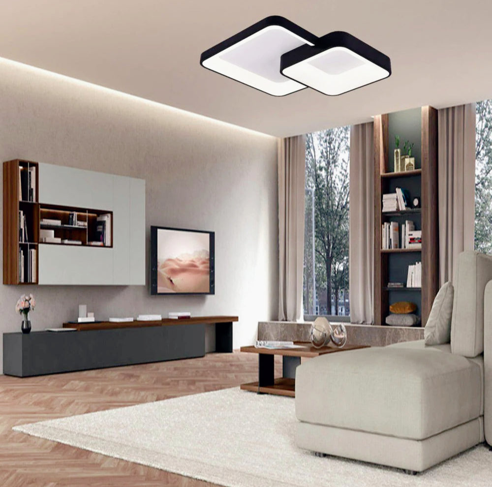 Plafoniera LED 58W - 2 quadrati neri, tecnologia CCT con 3 colorazioni (3000K/4000K/6500K) - ambraled