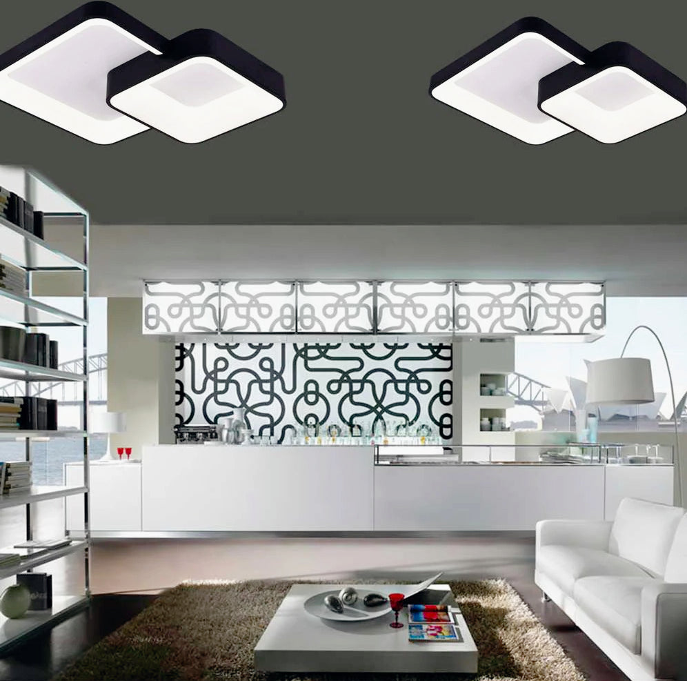 Plafoniera LED 58W - 2 quadrati neri, tecnologia CCT con 3 colorazioni (3000K/4000K/6500K) - ambraled