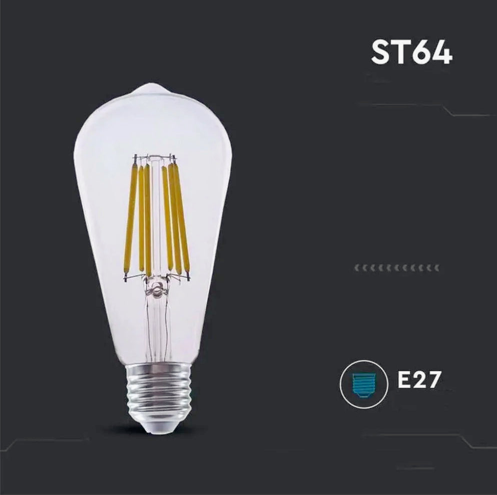 Lampadina LED filamento E27 8W – Vetro trasparente, luce calda 3000K - ambraled