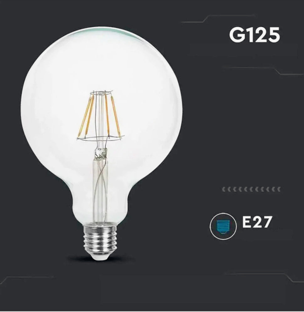 Lampadina LED filamento in vetro trasparente E27 8W – Globo G125 2700K - ambraled