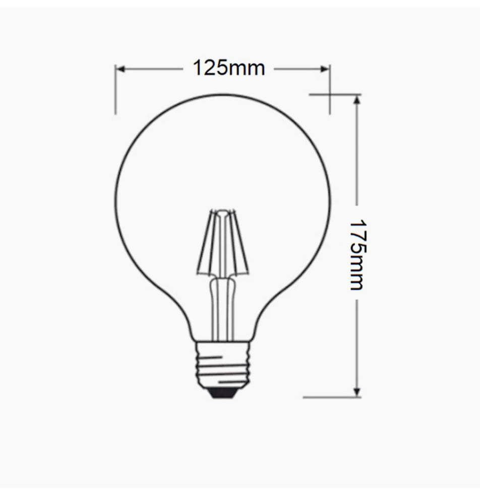 Lampadina LED filamento in vetro trasparente E27 8W – Globo G125 2700K - ambraled
