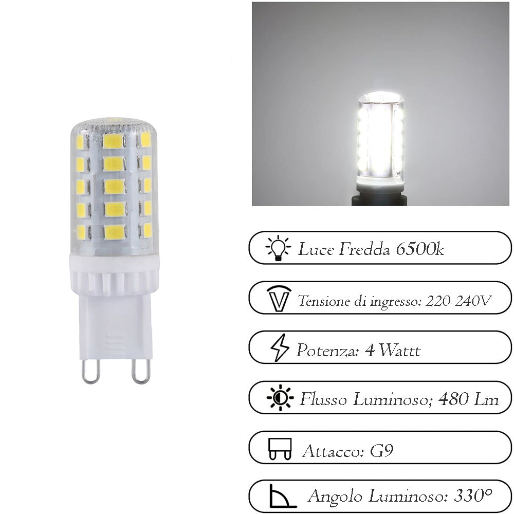 Lampadina LED SMD G9 4W – 3000K/4000K/6500K trasparente - ambraled