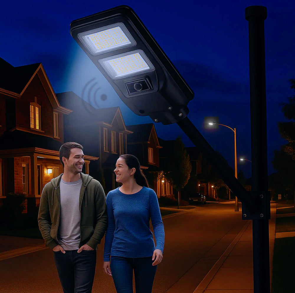 Lampione faro solare LED 100W – Sensore prossimità IP65 con palo - ambraled