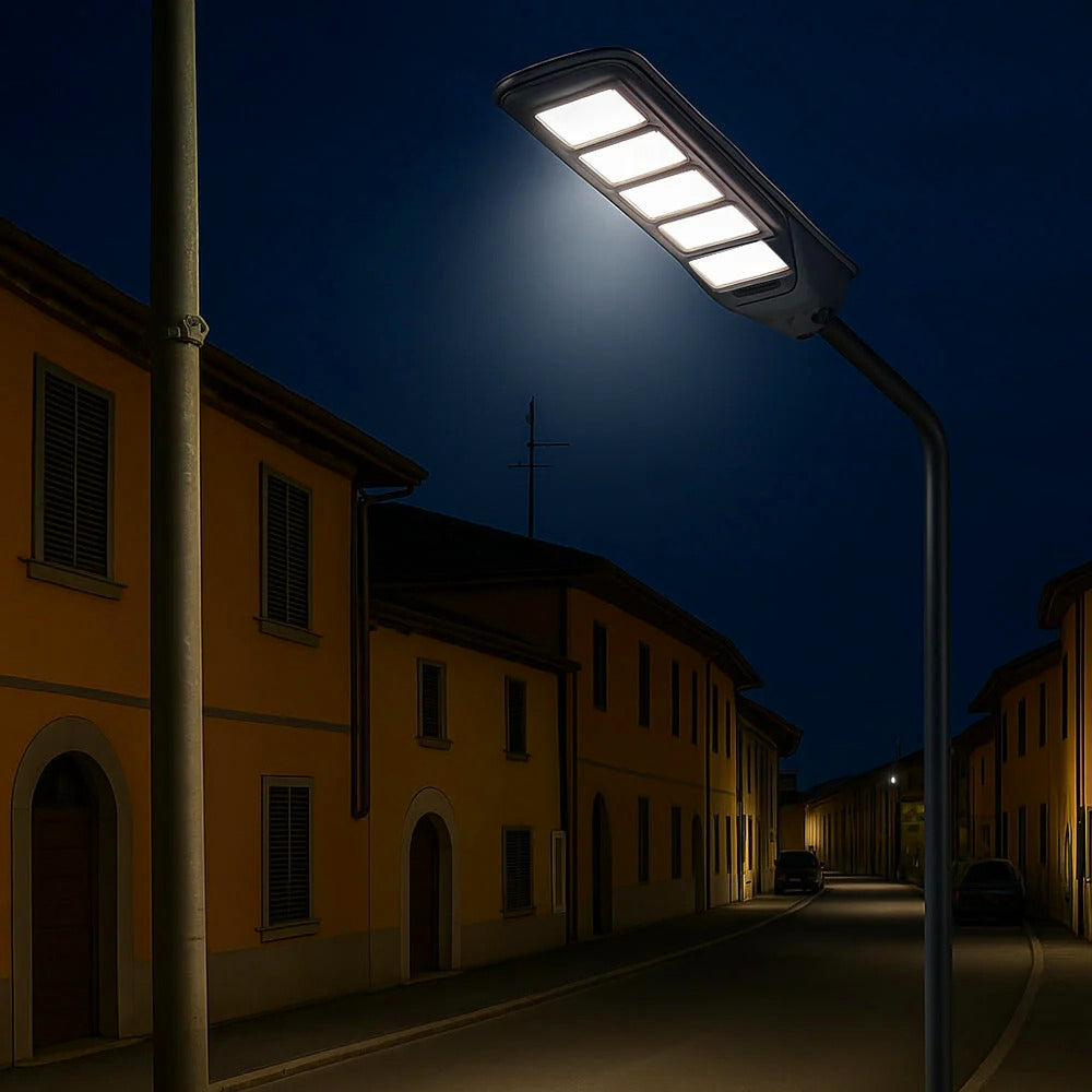 Lampione faro solare LED 300W – Sensore prossimità IP65 con palo - ambraled