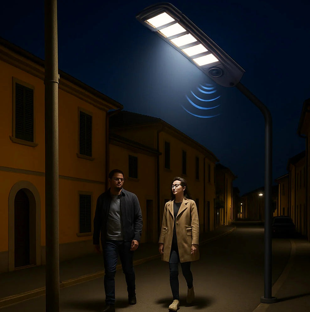 Lampione faro solare LED 300W – Sensore prossimità IP65 con palo - ambraled