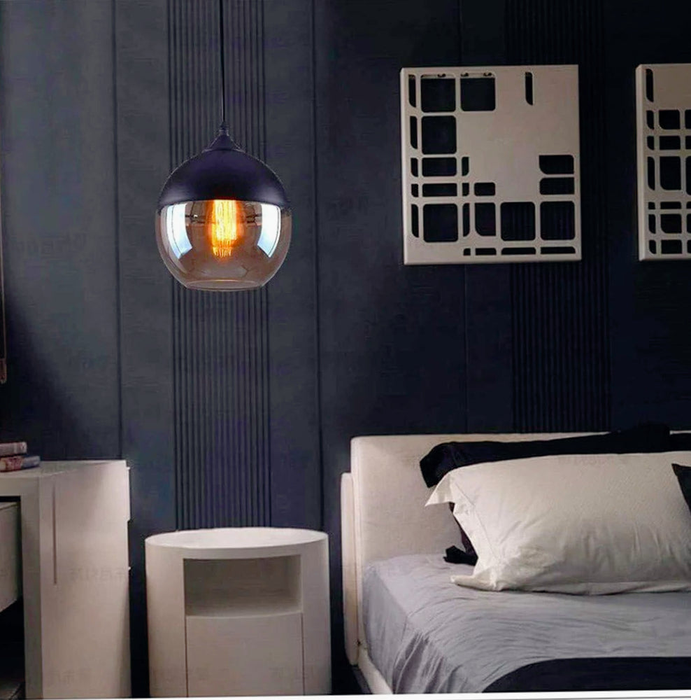 Lampadario a sospensione in vetro e alluminio – Attacco E27, effetto ambrato - ambraled