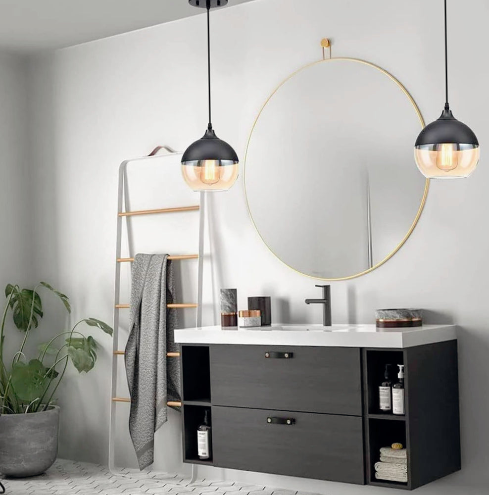 Lampadario a sospensione in vetro e alluminio – Attacco E27, effetto ambrato - ambraled