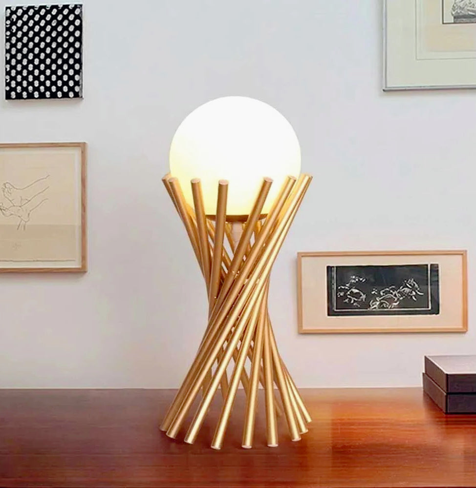 Lampada da tavolo tubolare in metallo bronzo – Con sfera opaca e lampadina G9 - ambraled