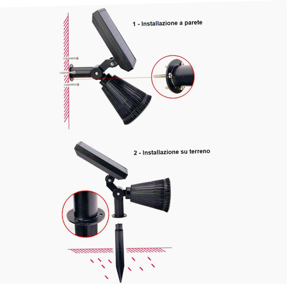 Faretto solare 3W – 7LED picchetto luce 3000K/6500K IP65 - ambraled